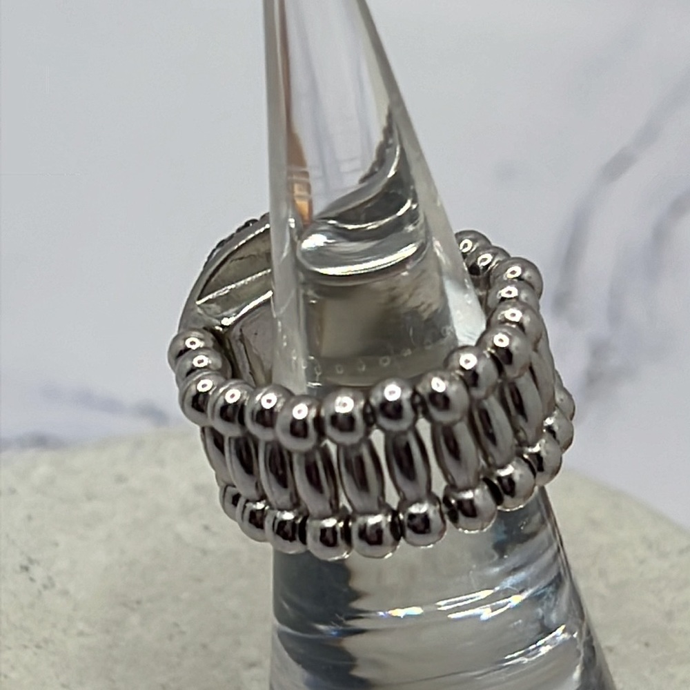 All Silver Sparkle Button Stretch Ring. - image 4